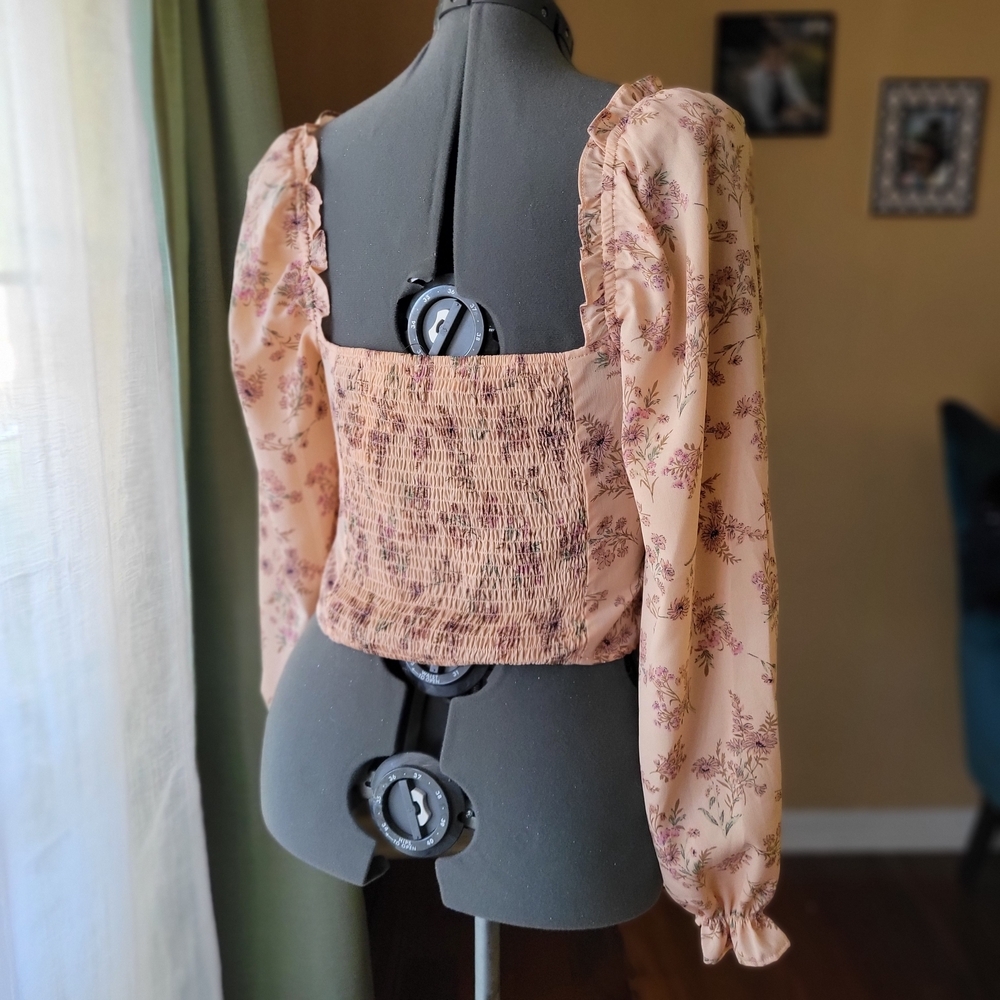 Astr Floral Corset Blouse with Ruffle in Pink Purple New With Tags Size Large - Picture 7 of 10